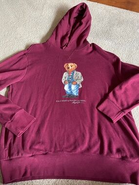 Ralph Lauren Burgundy Polo Bear Pullover Hoodie